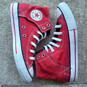 Converse Red Hi Top Chuck Taylor All Star kids juniors Size 4.5.  Velcro closure